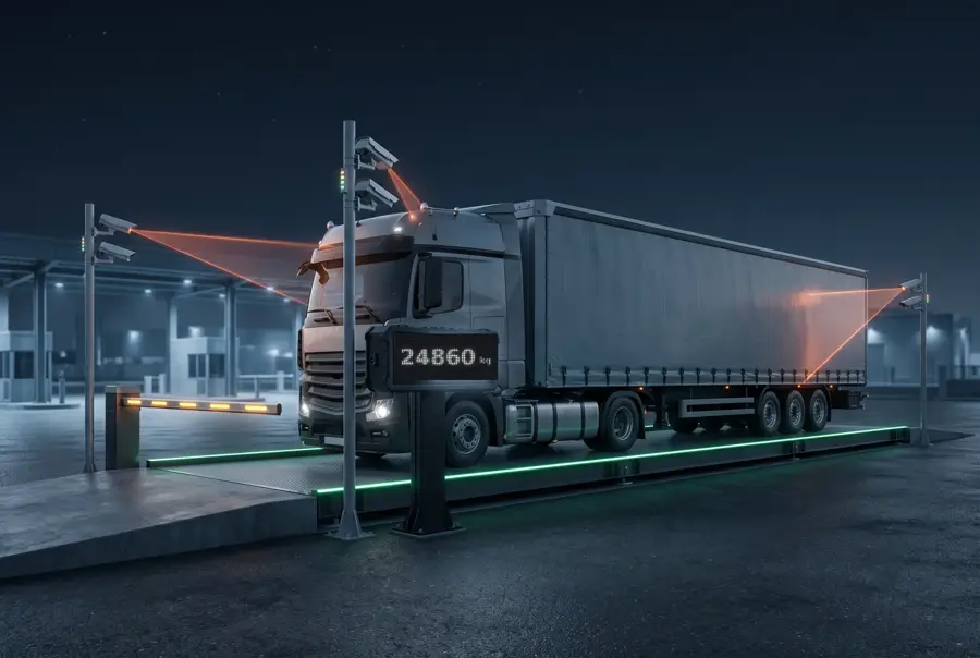 Truck on an unmanned weighbridge showing its weight