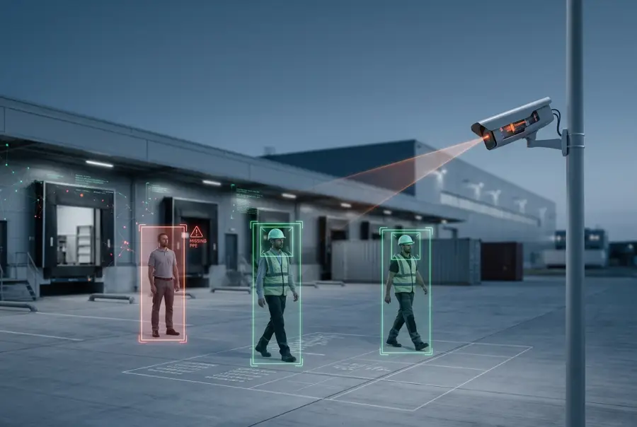 Site camera detecting people near a loading dock
