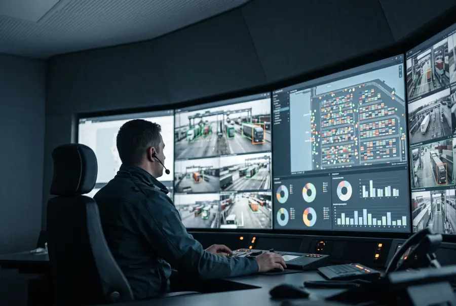 Operator at a control room video wall